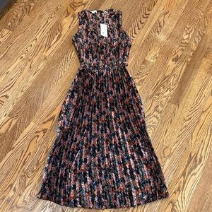 Vince Multicolor Pleated Floral Midi Dress